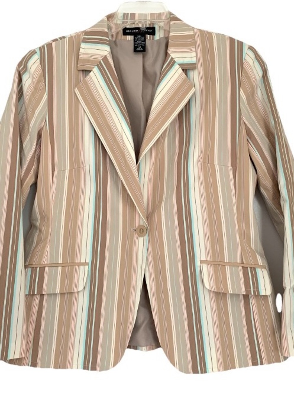 New York & Company Blazer Jacket Striped Pastel Multicolor Sz 16 Long Sleeve